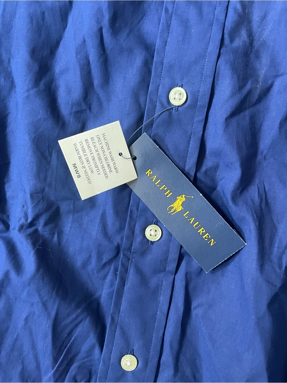 Ralph Lauren Navy Blue Button-Up Shirt with Yellow Pony Tag - Picture 2 of 5
